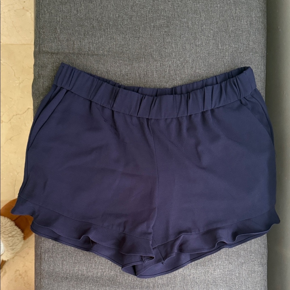 Maison Jules Navy Ruffle-Hem Shorts